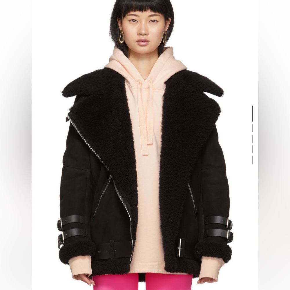 Acne studios suede lambskin shearling jacket in black size 34